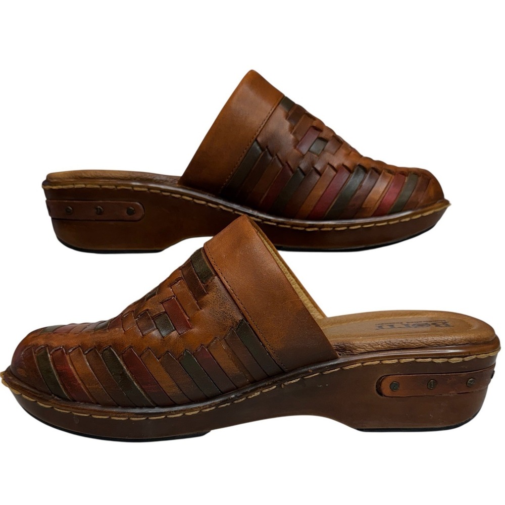 Leather Woven Slide Mules in Multi Brown